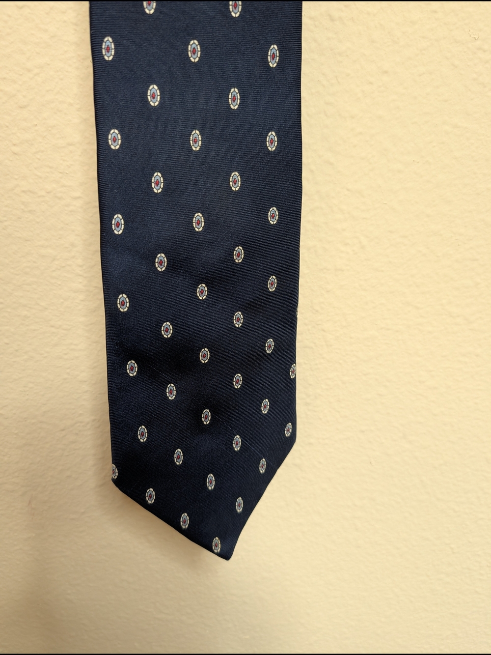 Christian Dior Tie Navy Blue Medallion Print All Silk Fabric Vintage